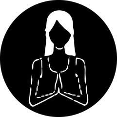 Minimalist silhouette of a woman in a contemplative pose against a dark circle