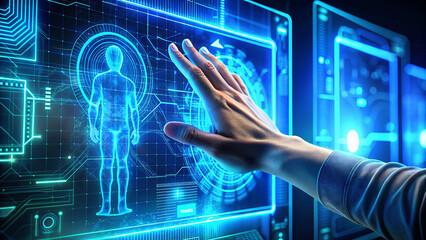 A man hand touching digital screen