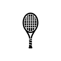 Single Tennis Racket with Detailed Grip and Net Strings - Minimal Flat Silhouette