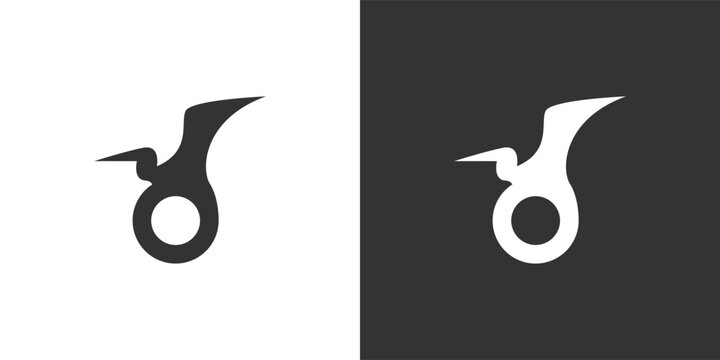 Egret logo with o letter combination. Suitable for business logo, brand, interview show, podcast, quiz. Flat Vector Logo Design Template Element.