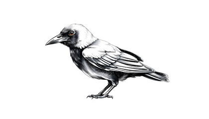 Obraz premium Black and White Sketch of a Crow Standing on White Background 