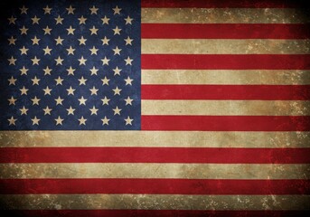 Naklejka premium A distressed american flag with red and white stripes and blue field with white stars design