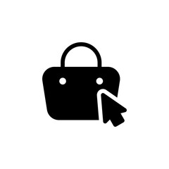 shopping bag icon with a cursor pointing. Represents online shopping, ecommerce, and digital purchasing. Clean line art design suitable for web and print use