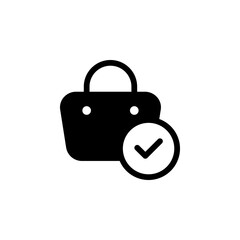 shopping bag icon with check mark, representing order completion, success, or a verified purchase. Ideal for ecommerce, retail, and business related designs