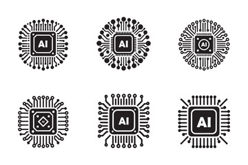 AI Chip Silhouette Illustration Logo Icon – Microchip Technology Vector