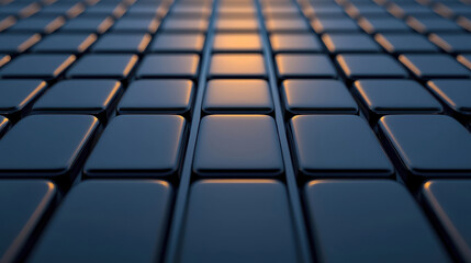 Obraz premium Glossy black tiles with reflective surface create modern, sleek . warm light adds depth and contrast to geometric design