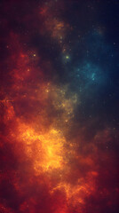 Obraz premium Vibrant nebula with red and blue hues, cosmic dust and stars.