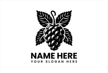 Detailed Blackberry Silhouette with Leaves. Classic Modern Fruit Motif