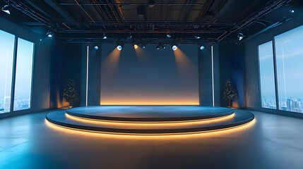 Modern stage lighting setup for events urban studio photography indoor wide angle creative design