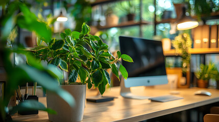Growing productivity indoor plant decor in a modern home office environment inspiring creativity and focus