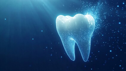 Healthy tooth, digitally rendered.  Glowing,  sparkling