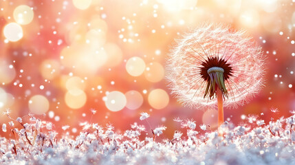 Dandelion seed head with bokeh background.