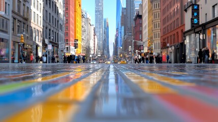 Obraz premium Colorful reflections on a busy city street