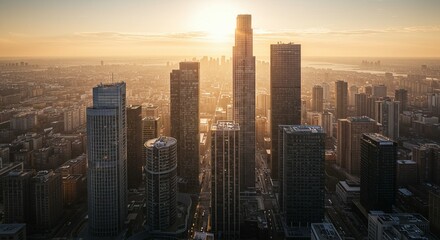 Fototapeta premium High Rise office Modern building office low angle view of skyscrapers in city wallpaper background