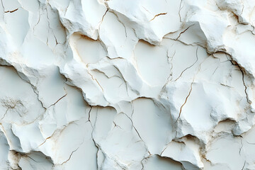 Fototapeta premium Abstract white textured background with cracks and crevices, resembling stone or clay.