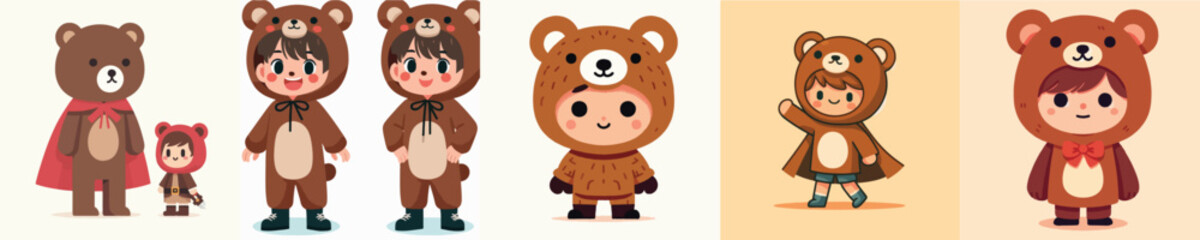 little boy cosplay bear vector