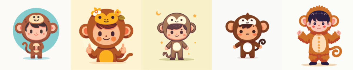 vector of boy wearing monkey costume