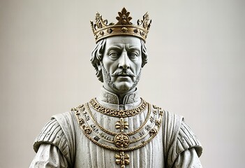 Tudor king statue, isolated against a white background.