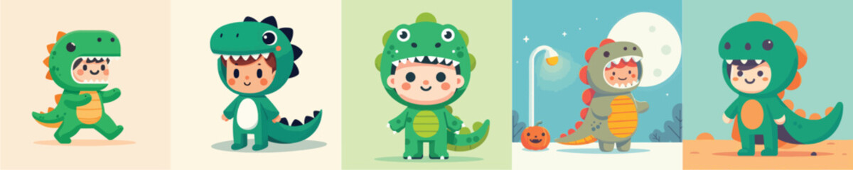 cute dinosaur costume boy vector
