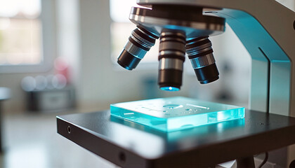 Microscope examining sample in a modern laboratory setting  