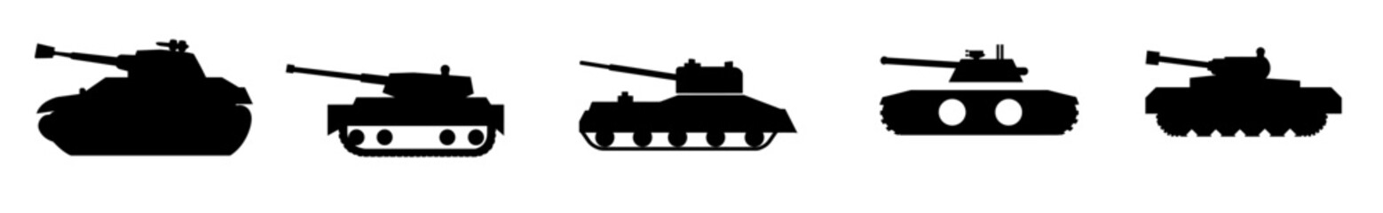 Collection of Military Tanks in silhouette. vector