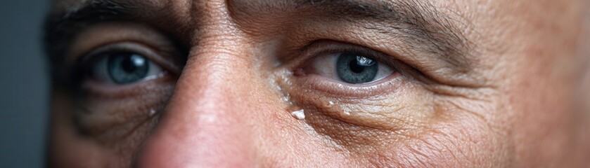 A close-up of a person's eye, showing deep emotional expression with a tear, highlighting vulnerability and the passage of time.