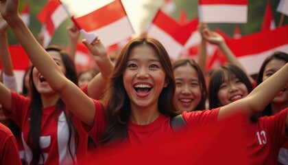 Fototapeta premium Crowd Waving Flags in Celebration