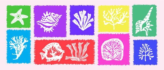 Summer sea  funky abstract background  Vector doodle icon illustration