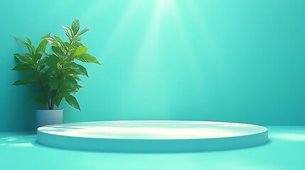 Obraz premium Teal product display podium with plant.