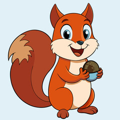 Squirrel Cartoon with Nut: Happy Squirrel Vector Illustration