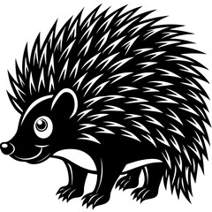 Cute black and white Porcupine Standing Vector Illustration: Adorable Furry Animal Design