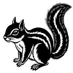 Curious Chipmunk Illustration with Bushy Tail: Detailed Wildlife Vector black and white