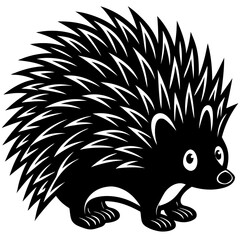 Cute black and white Porcupine Standing Vector Illustration: Adorable Furry Animal Design