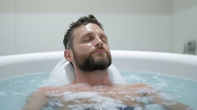 Relaxed man enjoying a therapeutic spa bath