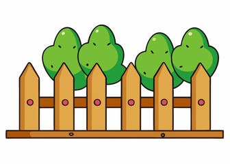 Sticker template with white fence and bush  isolated on white background