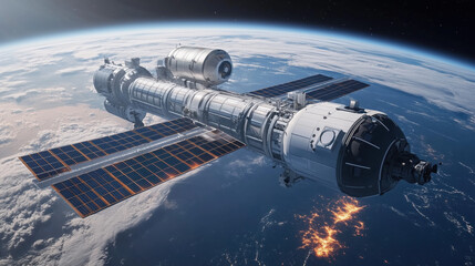 Orbital station above planet earth