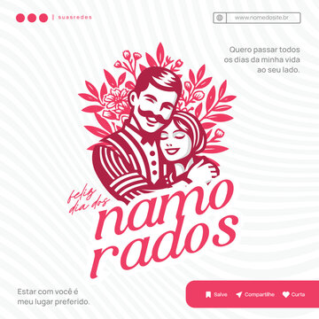 feliz dia dos namordos or happy valentines day social media post design