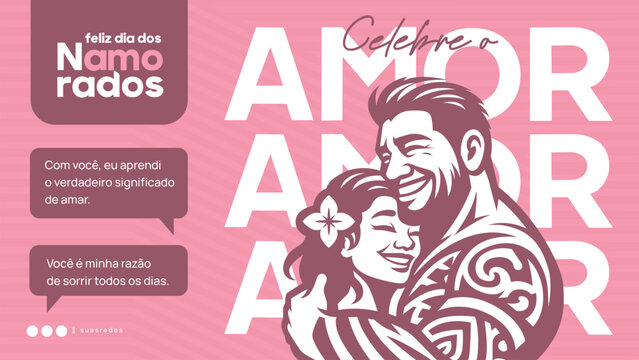 beautiful happy valentines day or feliz dia dos namordos banner design