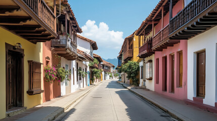 Fototapeta premium Colorful historic town street with traditional architecture and houses.