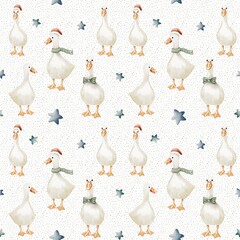 Charming geese pattern design for seamless textile and wallpaper decor © Yuliia Kostenko