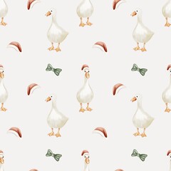 Charming watercolor geese pattern for festive textile and wallpaper design
