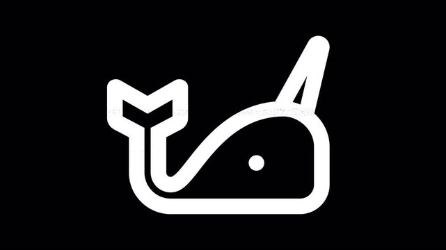 Icon narwhal is distorted. Glitch. Noise, chromatic aberration, geometric distortion. Transparent background, looped. In-Out looped. Alpha BW at the end