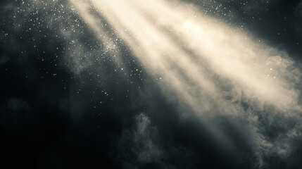 Light shafts from above illuminating floating dust