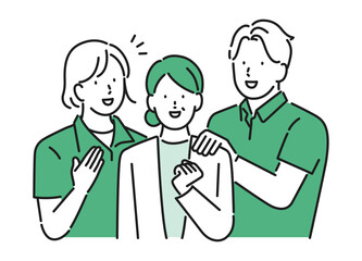 イラスト素材【介護イメージ】：高齢者を支える若い介護スタッフ