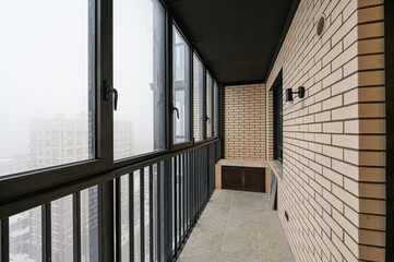 interior apartment room balcony overlooking the street, empty space without furniture
