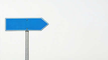 Blank blue road sign with arrow on white background