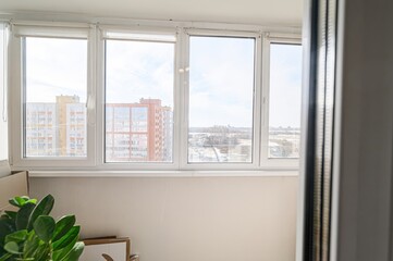 interior apartment room balcony overlooking the street, empty space without furniture