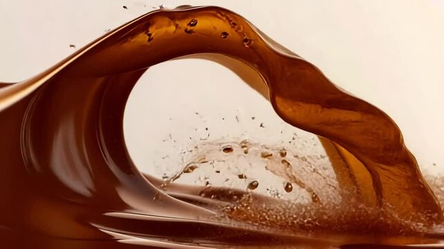 Captivating brown liquid splash showcases fluid movement and energy, with dynamic bubbles and rich texture, evoking creativity in abstract visual experience.