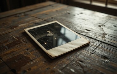 A sleek, modern tablet rests on a polished wooden table, its screen glowing softly. Nearby, a steaming cup of coffee and a notepad with a pen add a cozy touch to the workspace.