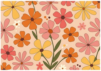Fototapeta premium Groovy abstract flower art. Organic doodle shapes in trendy naive retro hippie 60s 70s style